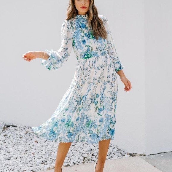 Vici Tempe Floral Ruffle Midi Dress Blue S